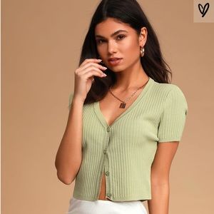 Lulus - Free Falling Sage Green Short Sleeve Top